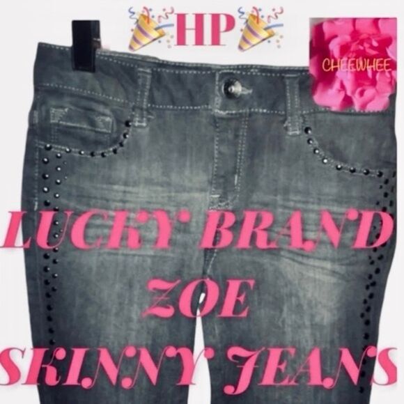 🍭 LUCKY BRAND Y2K Zoe Skinny Jeans Gray Distressed Beaded GIRL’S 10 EUC 🎉HP🎉 - Picture 14 of 16